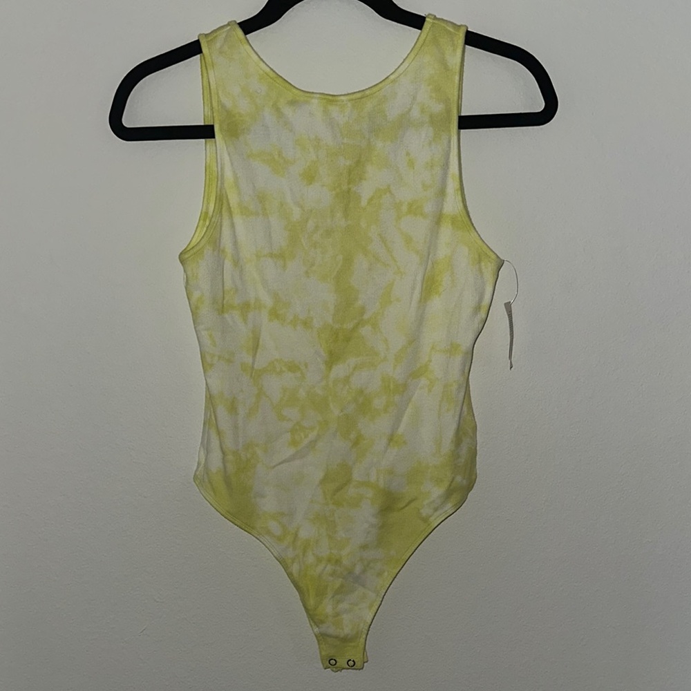 Aerie Yellow and White Tie-Dye Bodysuit